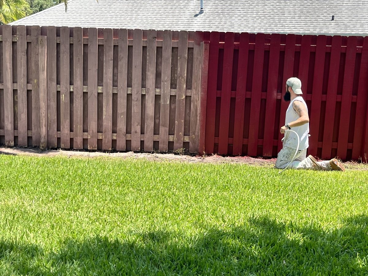 Fence painting before and after
